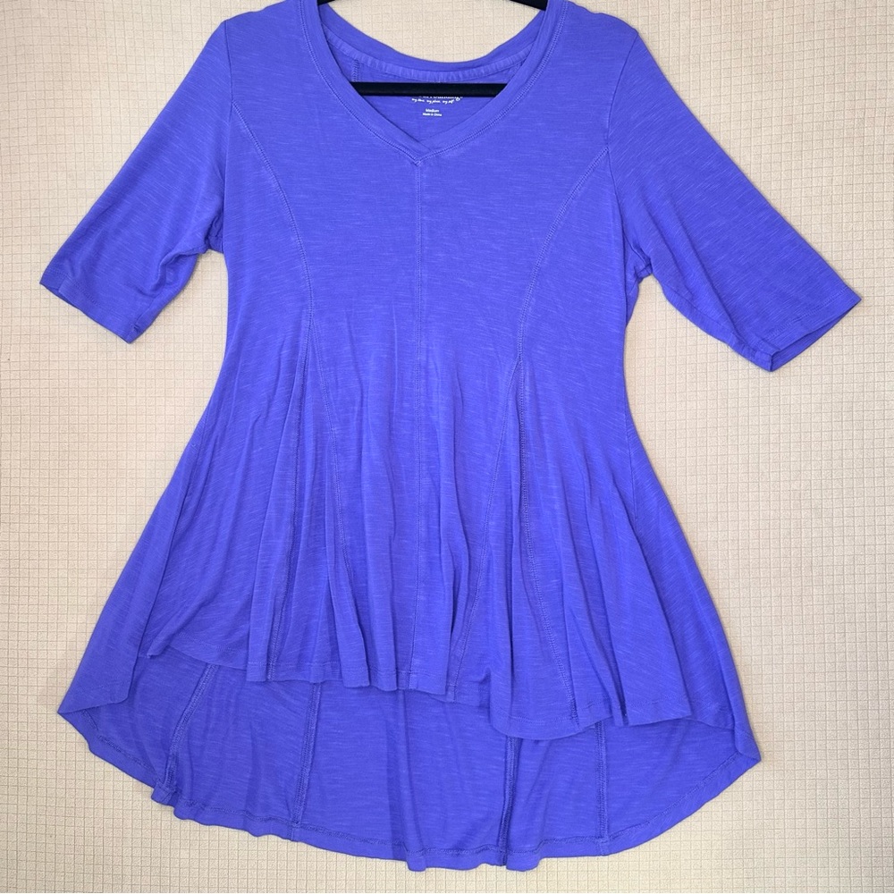 Soft Surroundings The Perfect A-Line Purple Tunic Top Size M High Low Stretch
